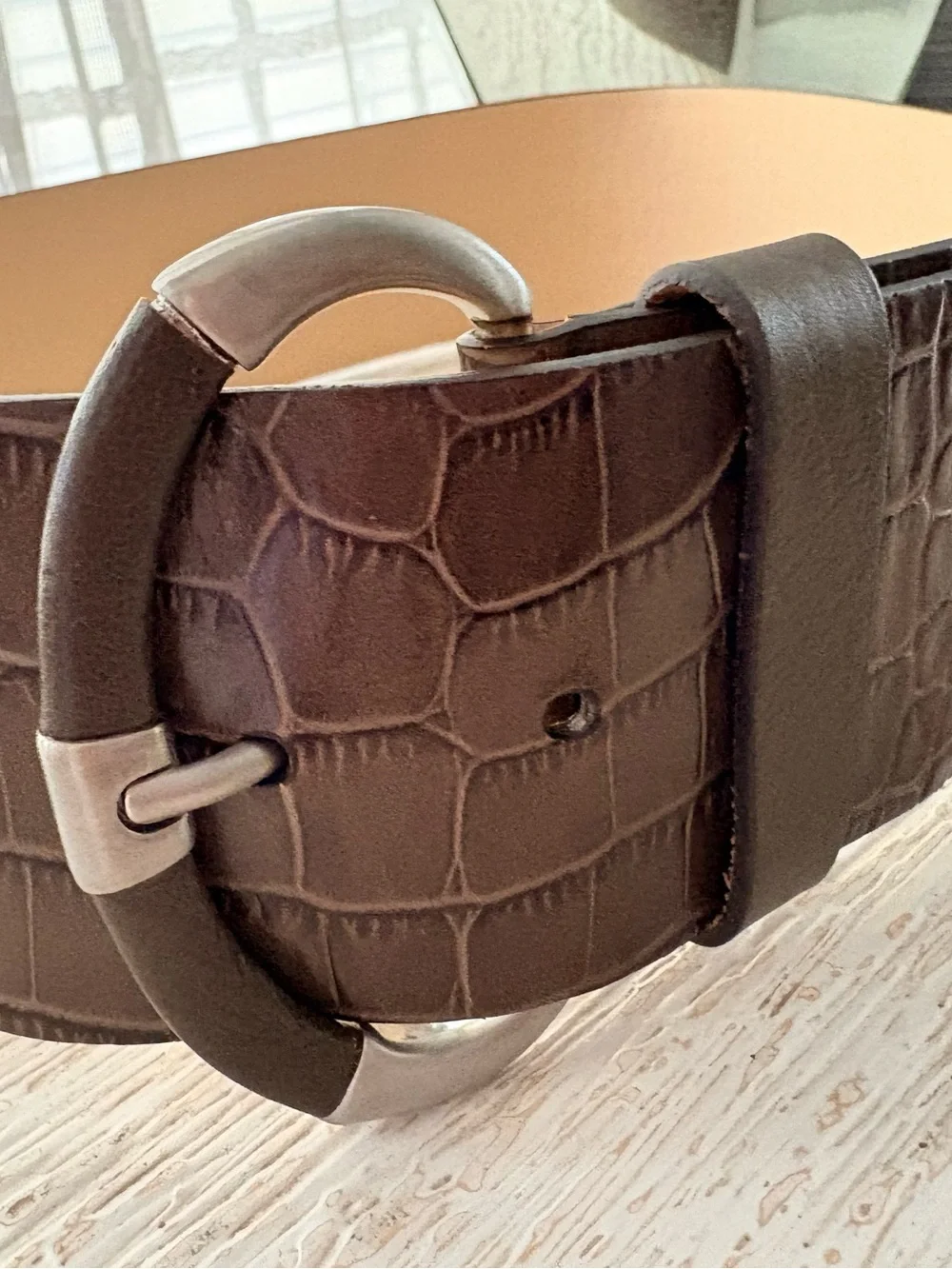Banana Republic Brown Croc Leather Wide Belt Size S Made in Italy